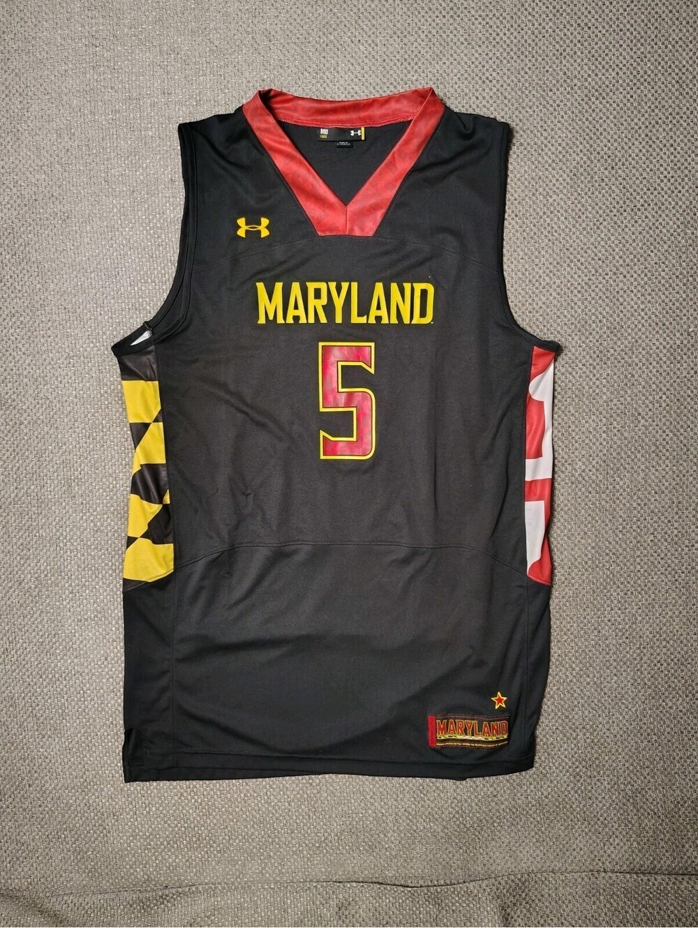 Maryland Terrapins Under Armour Basketball Jersey #5 Black Gold Star Men's MD
